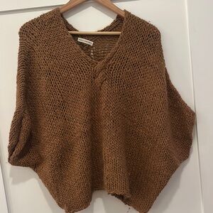 Ulla Johnson Brown V-Neck Sweater with Chunky Knit